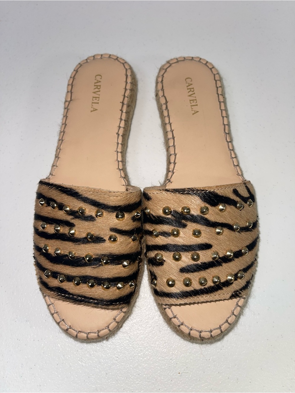 Carvela Tan & Black Studded Slide Mules